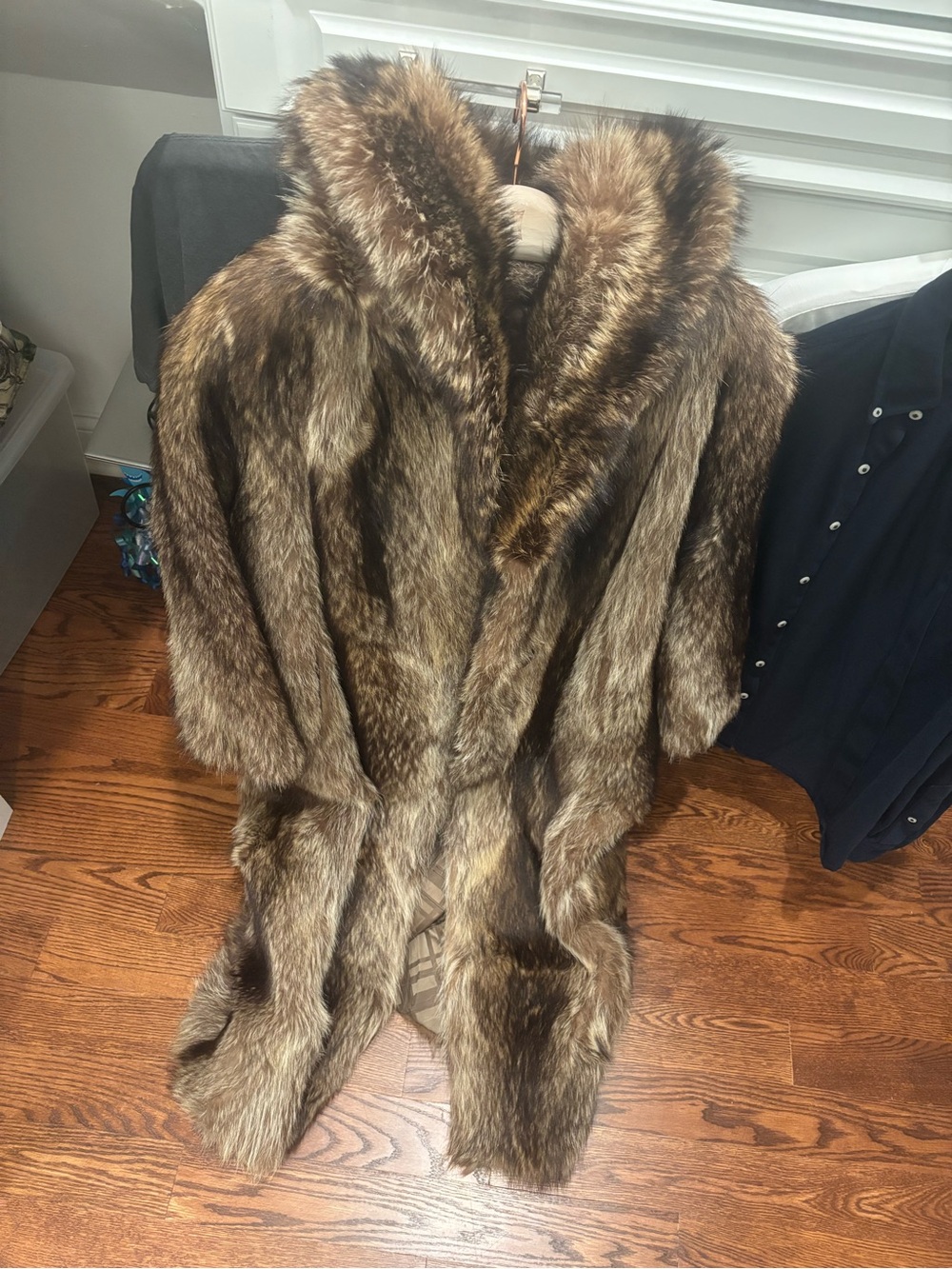 Women's Hooded Raccoon Fur Trench Coat in Rich Brown
